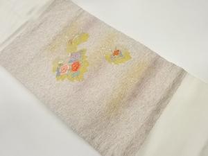 金彩花々に葉模様刺繍名古屋帯